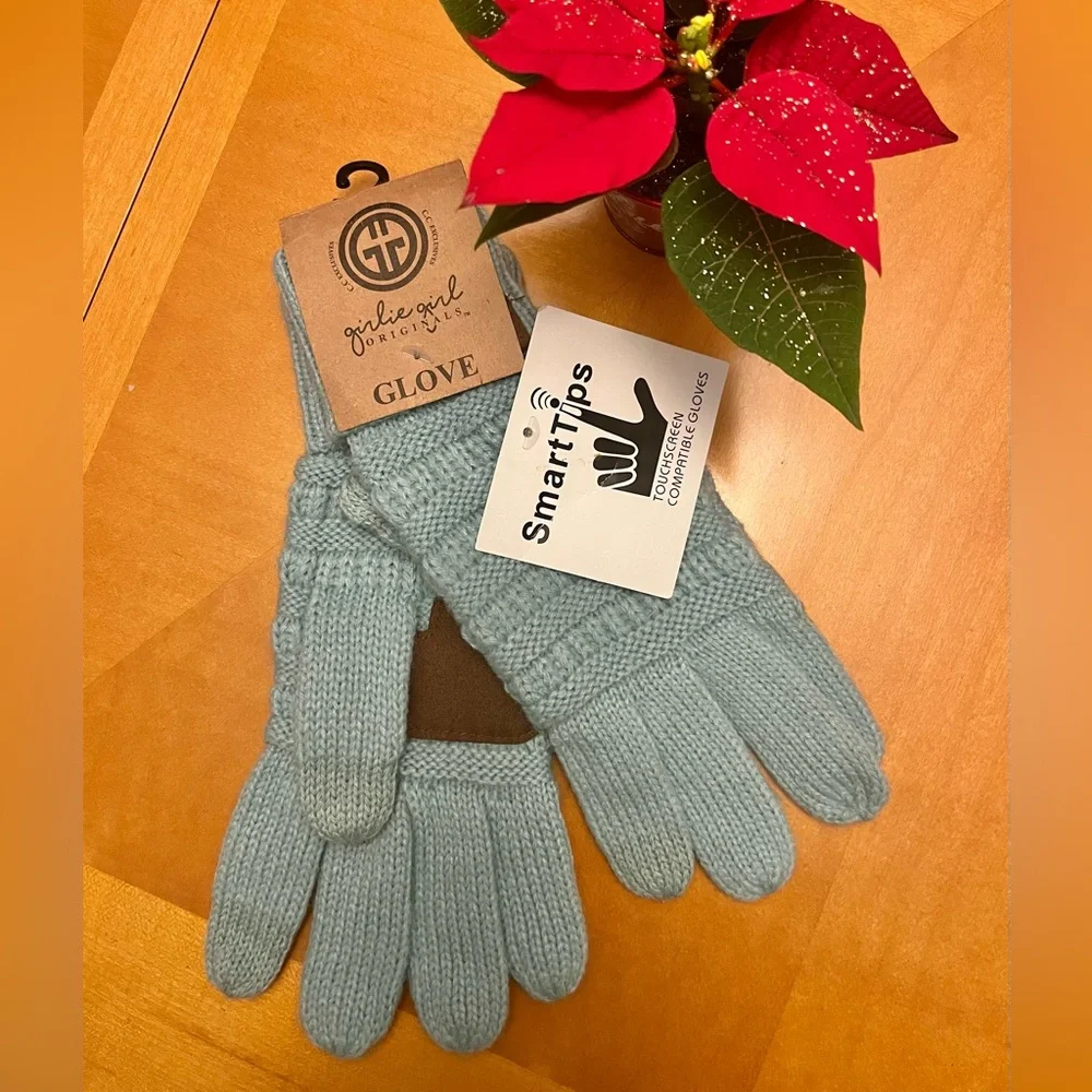 NWT Girlie Girl Touchscreen Compatible Knit Gloves Blue Gray